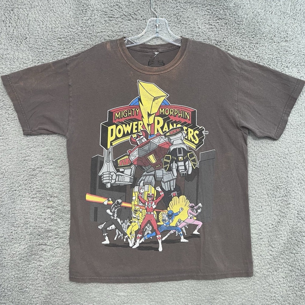Mighty Morphin Power Rangers T Shirt Sz Medium Gray Team Megazord Distressed Tee
